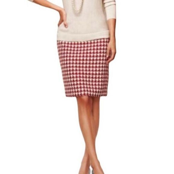 Talbots Women's 6P Wool Blend Houndstooth Skirt Red White - Picture 3 of 8